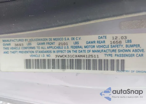 2004 Volkswagen New Beetle Gls 2.0L из США, поврежденный, VIN 3VWCK31CX4M412511